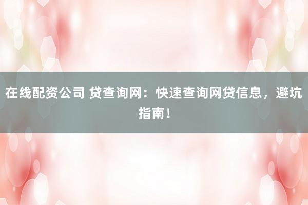 在线配资公司 贷查询网：快速查询网贷信息，避坑指南！
